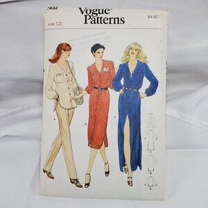 Vogue Patterns 7432 UNCUT Misses Size 12 1970s Top Pants & Dress Sewing Pattern